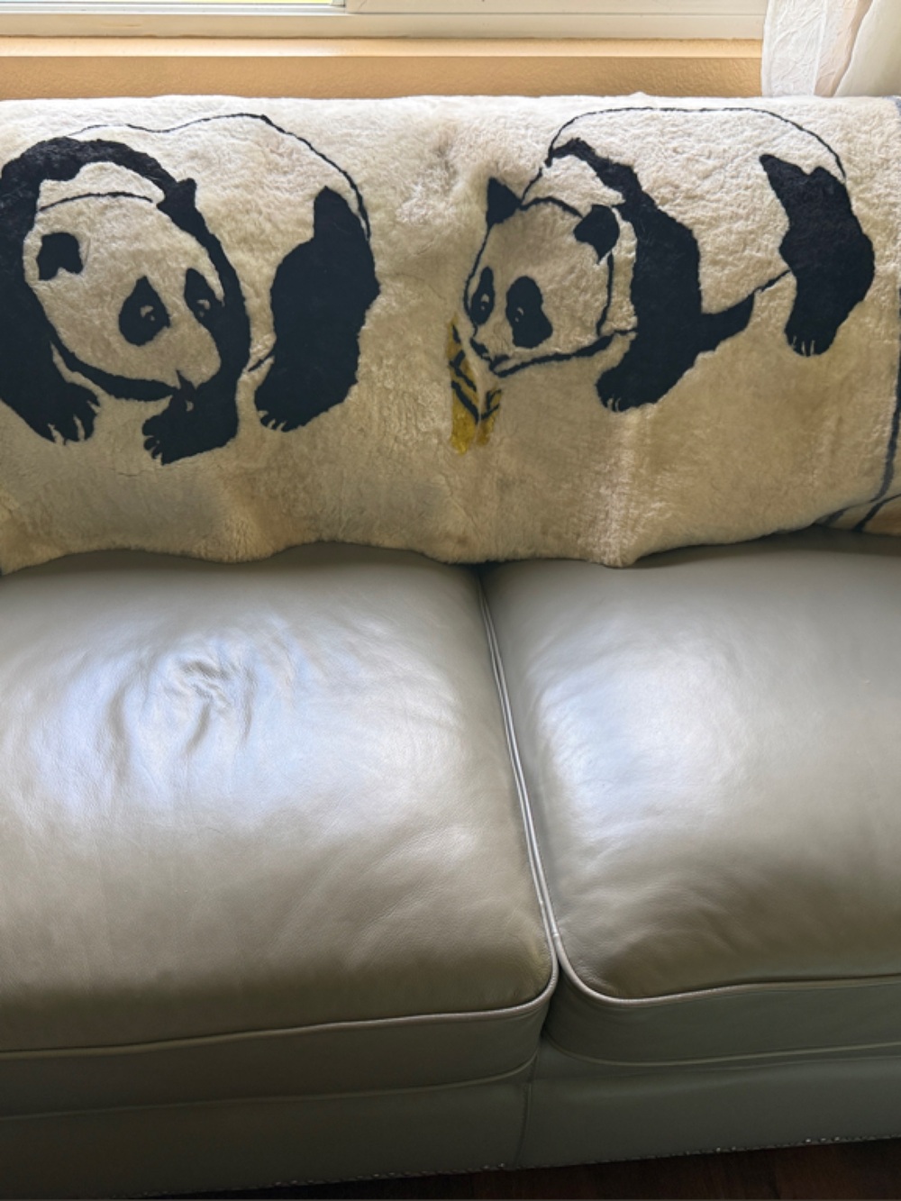Panda Motif Real Fur Throw Blanket in Cream and Black panda bears super cute